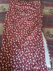Floral Ruched Drawstring Slit Skirt b