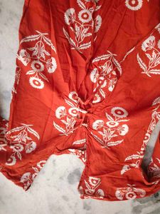 Vibrant Red Block Print Kurta