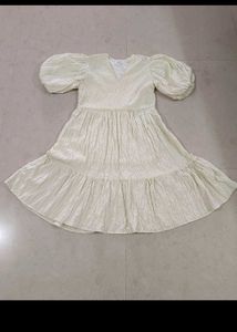 Cream Textured Puff Sleeve Midi Dress