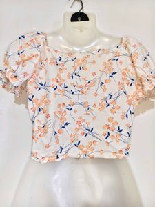 Floral Print Tie-Front Puff Sleeve Top
