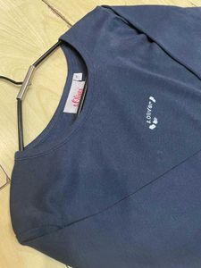 Navy Blue Long Sleeve Lettuce Hem Top