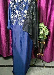 Embroidered Burqa &amp; dupatta Navy Blue Embroidery