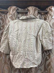 Boho Print Button-Up Cropped Blouse