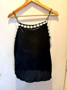 Beautiful Black Floral Lace Trim Top