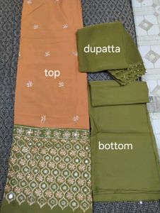 Elegant Orange Kurta Set with Green Dupatta