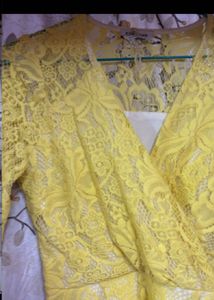 Stunning Yellow Lace Peplum Top