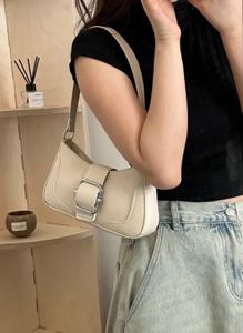 Cream Shoulder Bag with Silver Buckle