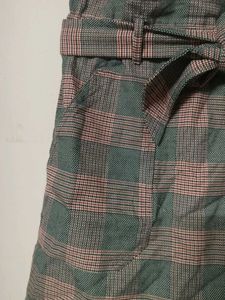 Plaid Paperbag Waist Skirt with Belt