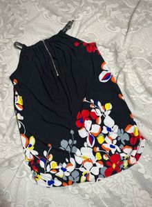 Chic Black Floral Print Halter Top