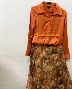 Boutique Satin Shirt With High Skirt