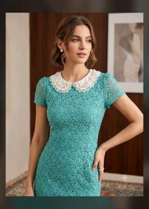 Elegant Lace Dress with Pearl Collar
