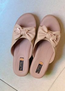 Beige Bow Wedge Sandals