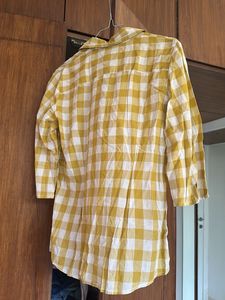 Yellow Gingham Ruffle Button-Up Shirt