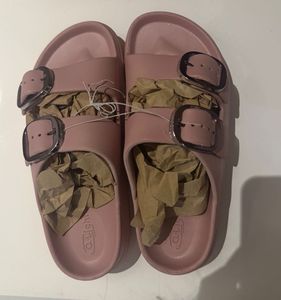 Pink Buckle Slide Sandals