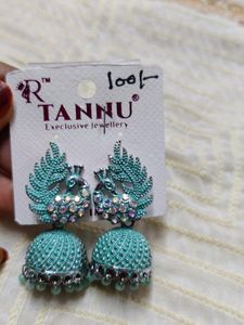 Jhumkas Sea Green Colour Peacock Design