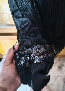 Black Fringe Sleeveless Party Dress | Sequin Tasse
