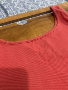 Coral Ribbed Cropped Tank Top