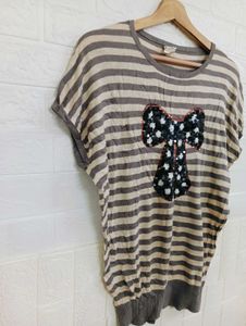 Striped Top with Bow Detail