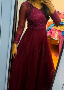 Beautiful 4 Meter Flared Georgette Wine Gown Steal