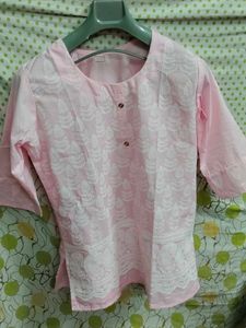 Pink Embroidered Chikankari Kurta