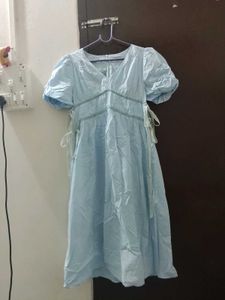 Light Blue Puff Sleeve Midi Dress