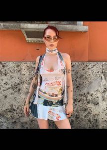 Y2K Print Halter Top