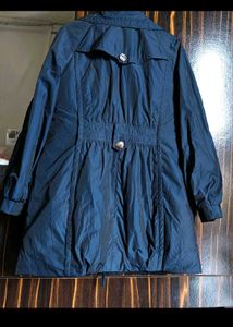 Elegant Blue Fur Collar Coat