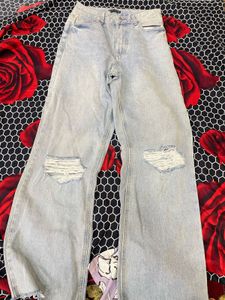 Light Wash Ripped Wide Leg Jeans