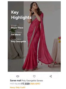 Elegant Pink Poly Georgette Saree