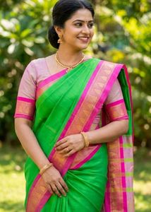 Elegant Green & Pink Saree