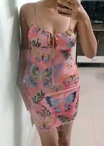 Pink Butterfly Print Mini Dress