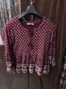 Maroon Printed Peplum Top