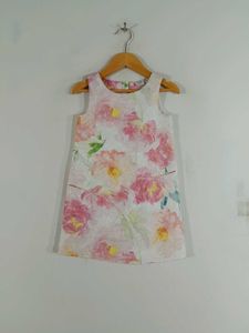 White Floral Print Dress For Girl's