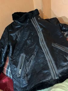 Men's Black Faux Leather Aviator Jacket