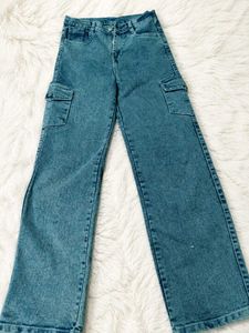 Washed Blue Cargo Jeans
