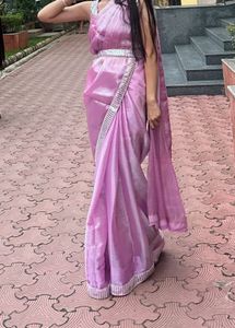 Beautiful Lavender Silk Saree with Silver Border