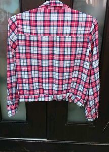 Pink Plaid Tie-Front Shirt - L Size - NEW