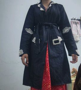 Unique Denim Duster with Crochet Details blazer