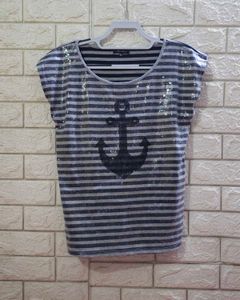 Leo Guy Nautical Sequin Anchor Striped Top