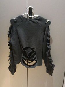 Unique Cut-Out Graphic Print Sweatshirt
