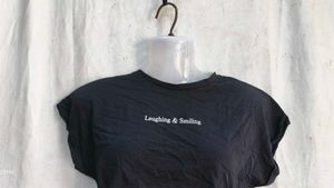 Black Cropped "Laughing &amp; Smiling" Top