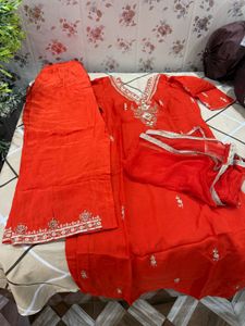 Vibrant Orange Embroidered Kurta Set😍
