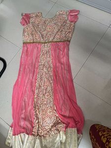Elegant Pink & Gold Embroidered Gown