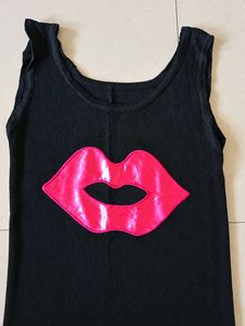 Women's Black Tank Top with Pink Lips