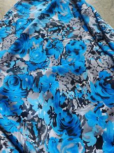 Vibrant Blue Floral Print Fabric