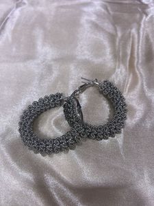 Silver Knitted Hoop Earrings