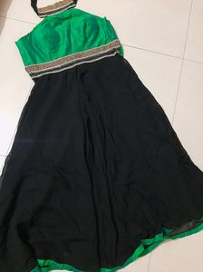 Halter Neck Aanarkali Kurti Pant Set Black &