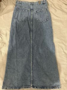 Denim Maxi Skirt with Front Slit