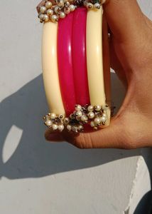 Set of 4 Elegant Bangles with Pearl &amp; Stone Embell