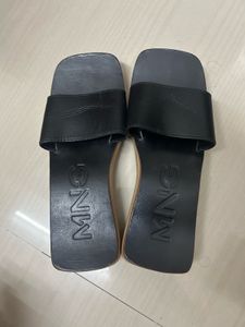 Mango Black Leather Platform Heels
